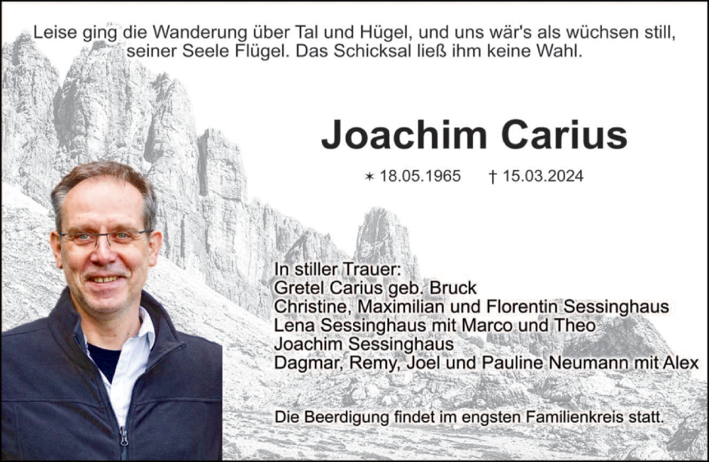  Traueranzeige für Joachim Carius vom 25.03.2024 aus saarbruecker_zeitung