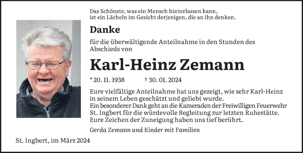  Traueranzeige für Karl-Heinz Zemann vom 02.03.2024 aus saarbruecker_zeitung