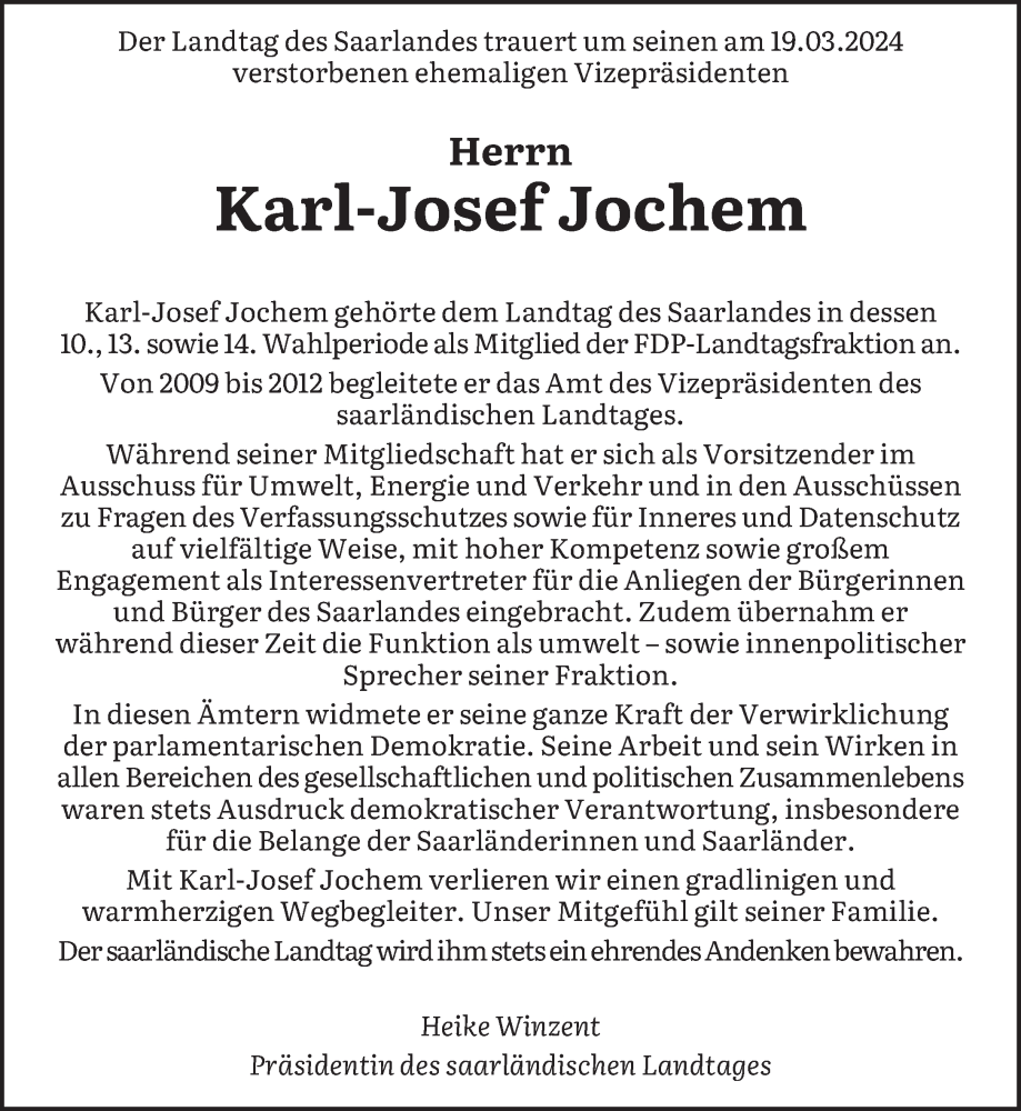  Traueranzeige für Karl-Josef Jochem vom 23.03.2024 aus saarbruecker_zeitung