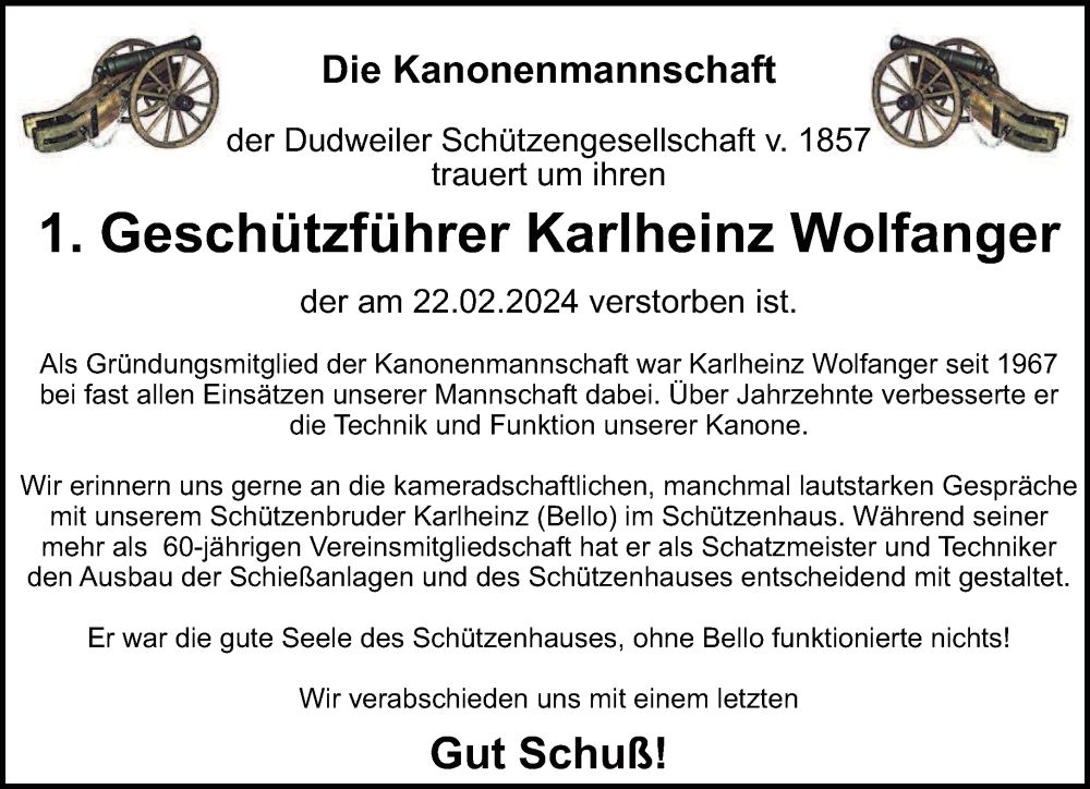  Traueranzeige für Karlheinz Wolfanger vom 02.03.2024 aus saarbruecker_zeitung