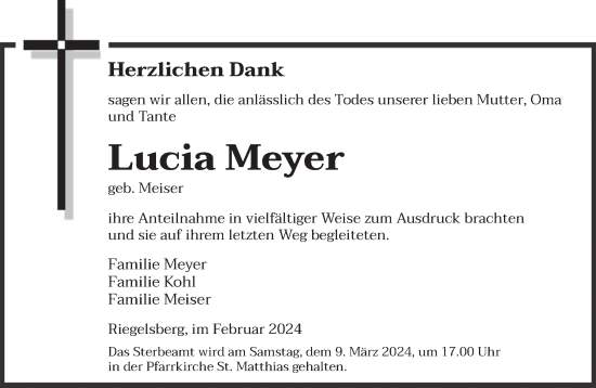 Traueranzeige von Lucia Meyer von saarbruecker_zeitung