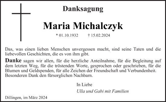 Traueranzeige von Maria Michalczyk von saarbruecker_zeitung