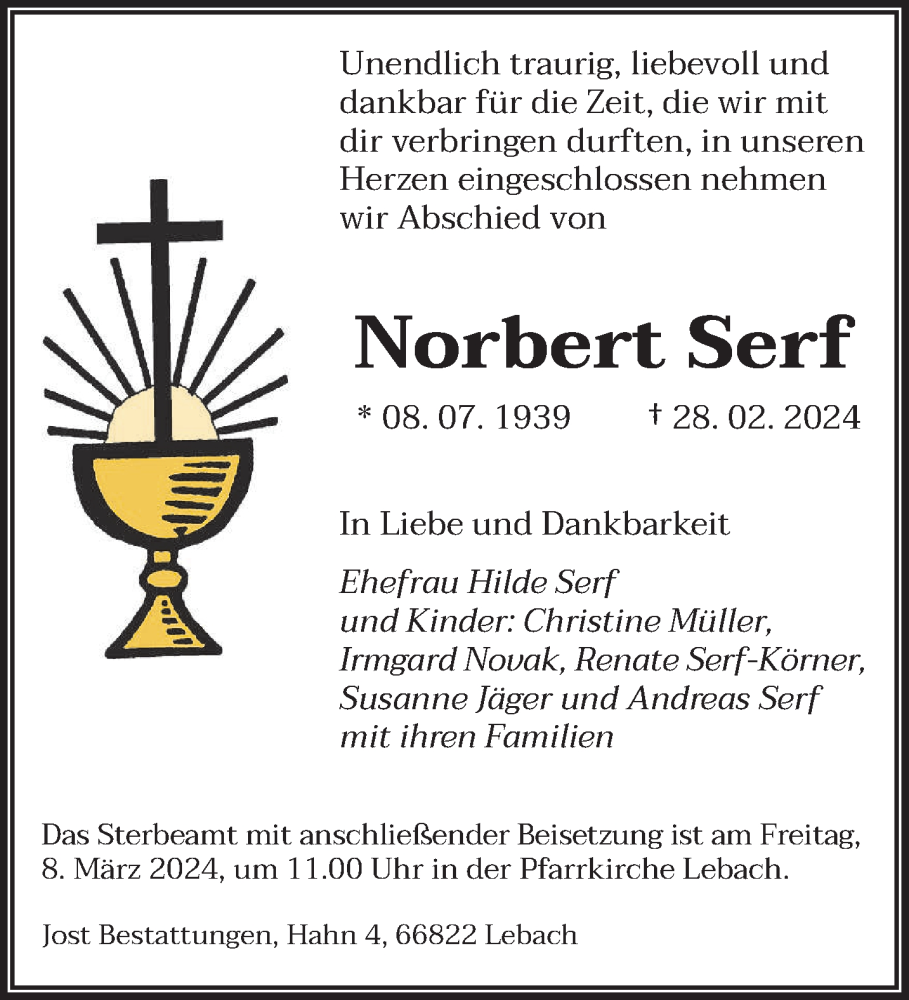  Traueranzeige für Norbert Serf vom 02.03.2024 aus saarbruecker_zeitung
