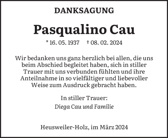 Traueranzeige von Pasqualino Cau von saarbruecker_zeitung