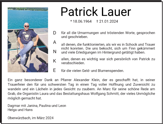 Traueranzeige von Patrick Lauer von saarbruecker_zeitung