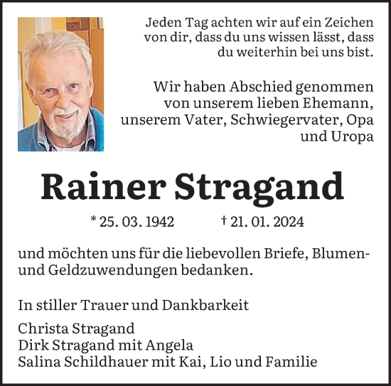 Traueranzeige von Rainer Stragand von saarbruecker_zeitung