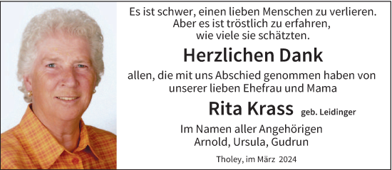 Traueranzeige von Rita Krass von saarbruecker_zeitung