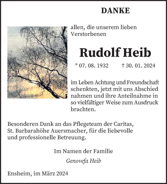 Traueranzeige von Rudolf Heib von saarbruecker_zeitung