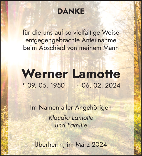 Traueranzeige von Werner Lamotte von saarbruecker_zeitung