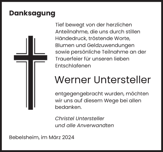 Traueranzeige von Werner Untersteller von saarbruecker_zeitung