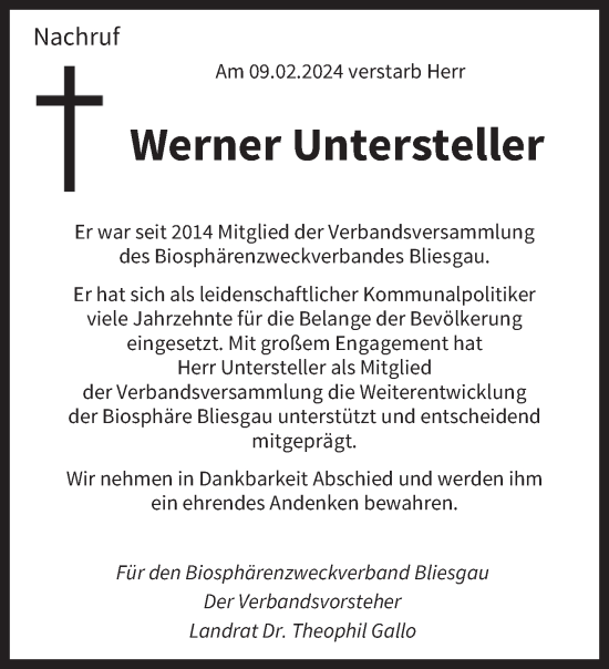 Traueranzeige von Werner Untersteller von saarbruecker_zeitung