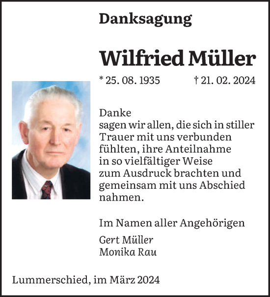 Traueranzeige von Wilfried Müller von saarbruecker_zeitung