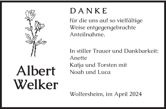 Traueranzeige von Albert Welker von saarbruecker_zeitung