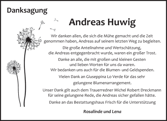 Traueranzeige von Andreas Huwig von saarbruecker_zeitung