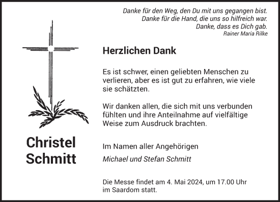 Traueranzeige von Christel Schmitt von saarbruecker_zeitung