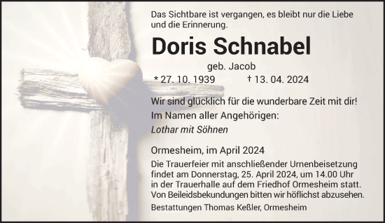 Traueranzeige von Doris Schnabel von saarbruecker_zeitung