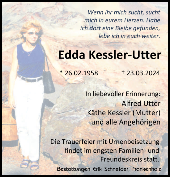 Traueranzeige von Edda Kessler-Utter von saarbruecker_zeitung
