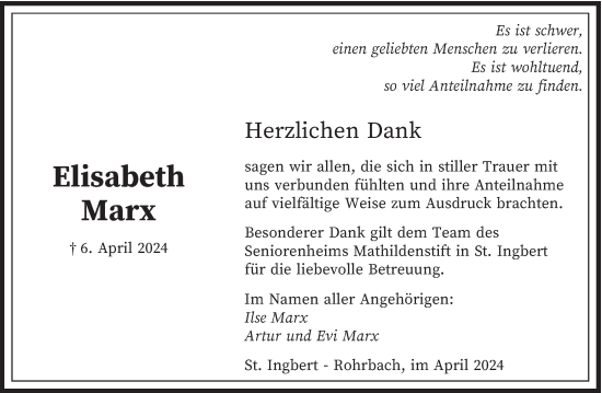 Traueranzeige von Elisabeth Marx von saarbruecker_zeitung