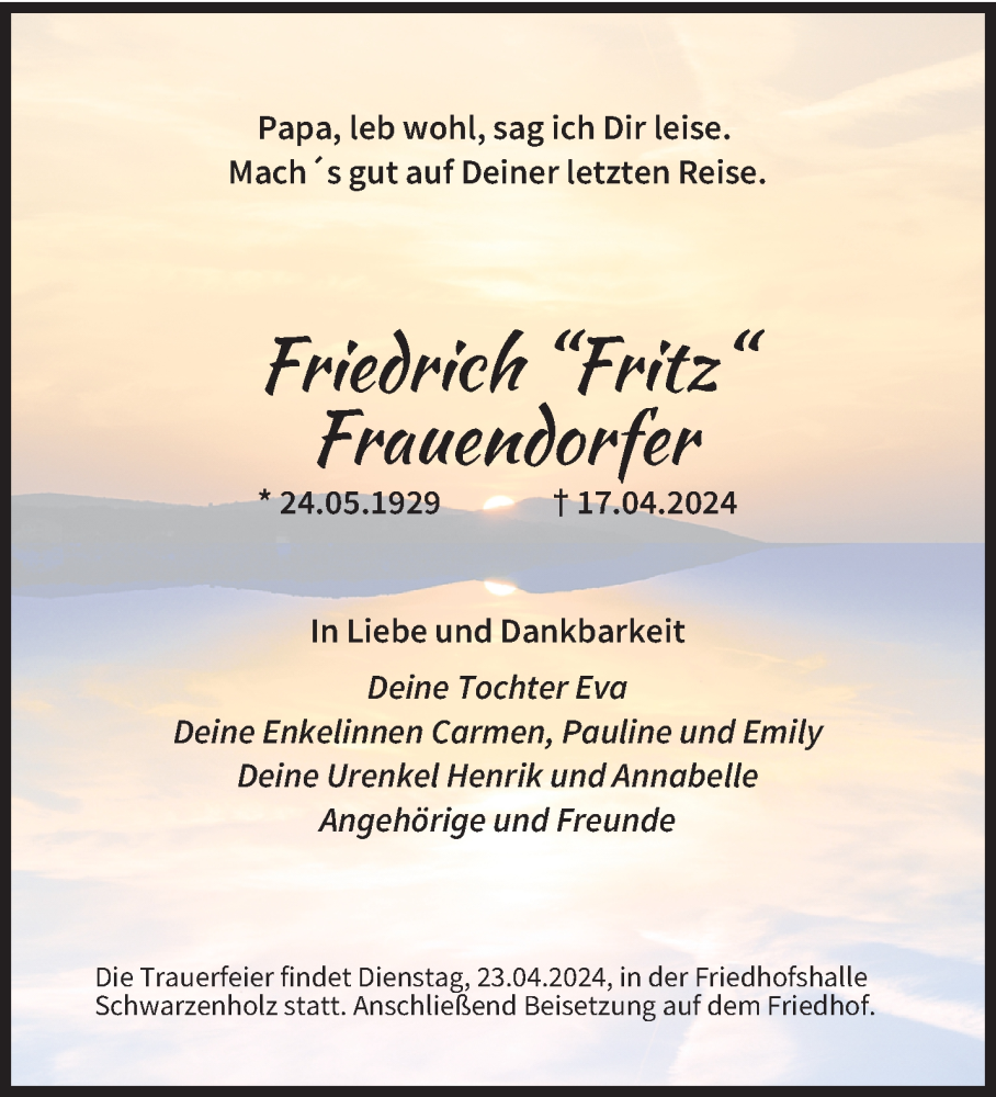  Traueranzeige für Friedrich Frauendorfer vom 20.04.2024 aus saarbruecker_zeitung