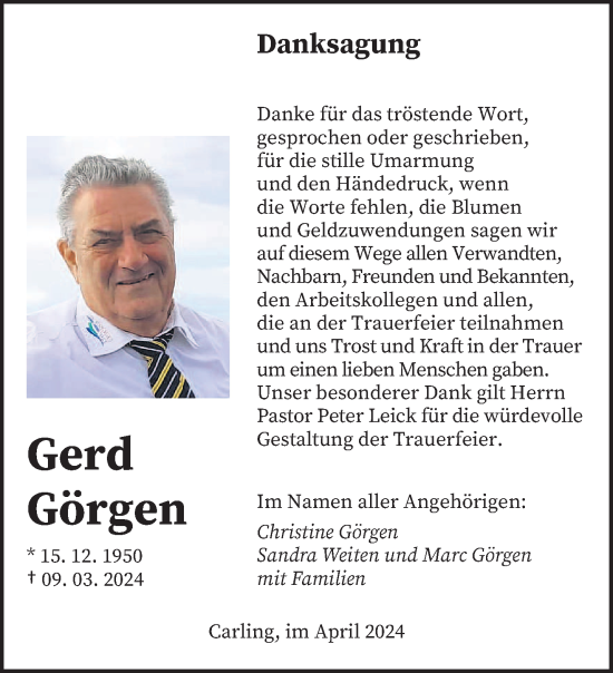 Traueranzeige von Gerd Görgen von saarbruecker_zeitung