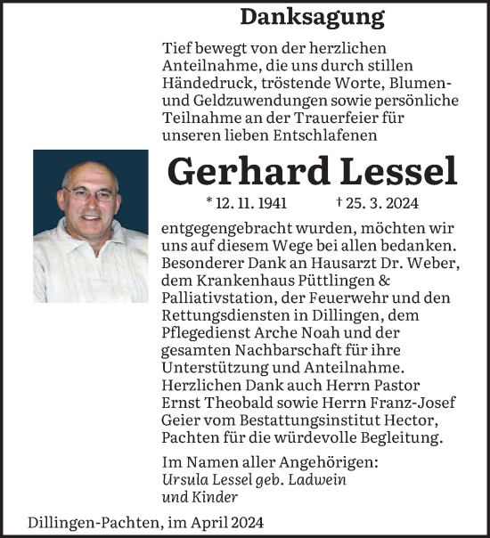 Traueranzeige von Gerhard Lessel von saarbruecker_zeitung