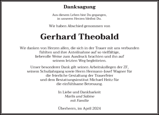Traueranzeige von Gerhard Theobald von saarbruecker_zeitung