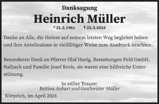 Traueranzeige von Heinrich Müller von saarbruecker_zeitung