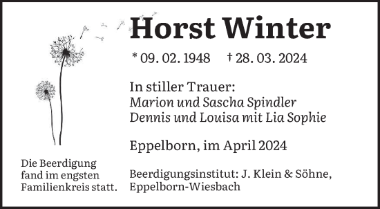 Traueranzeige von Horst Winter von saarbruecker_zeitung