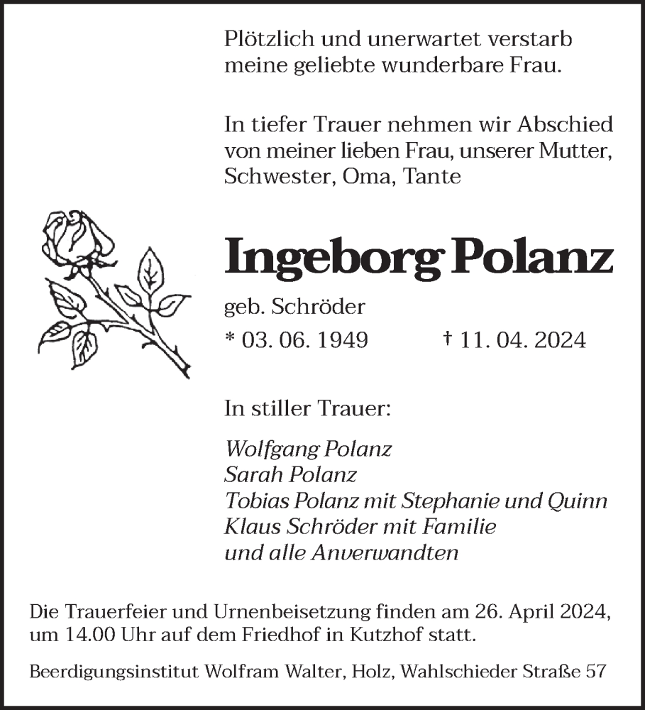  Traueranzeige für Ingeborg Polanz vom 20.04.2024 aus saarbruecker_zeitung