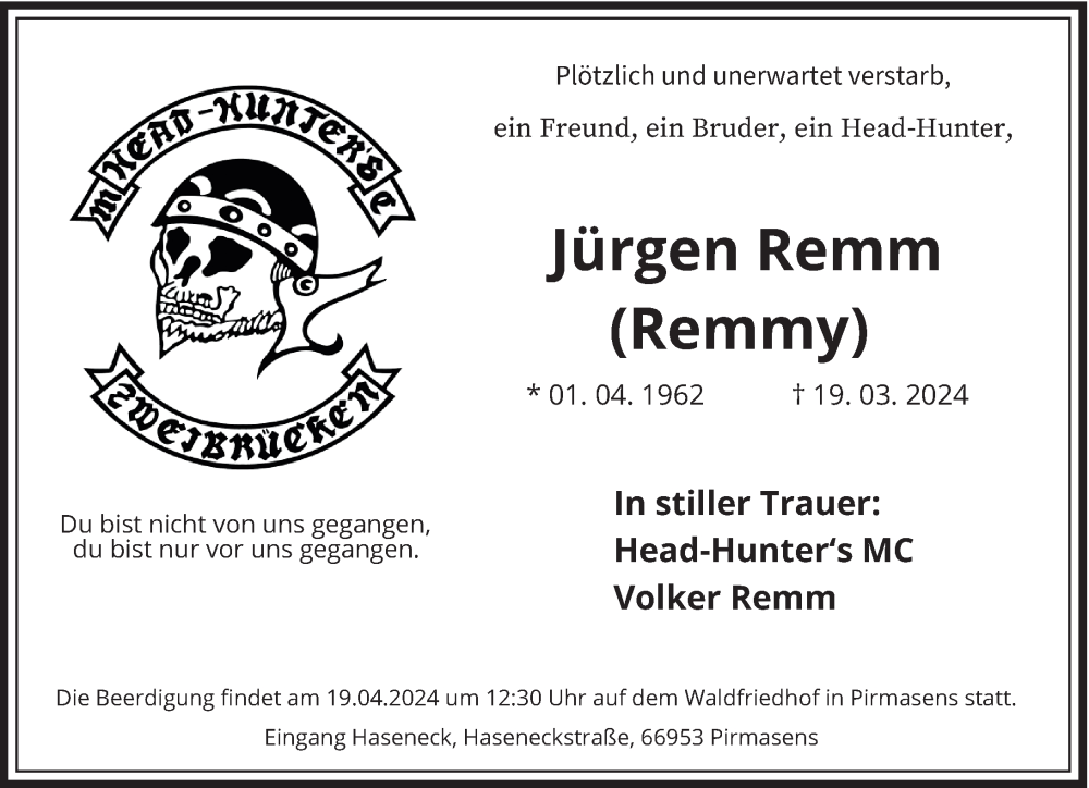  Traueranzeige für Jürgen Remm vom 13.04.2024 aus saarbruecker_zeitung