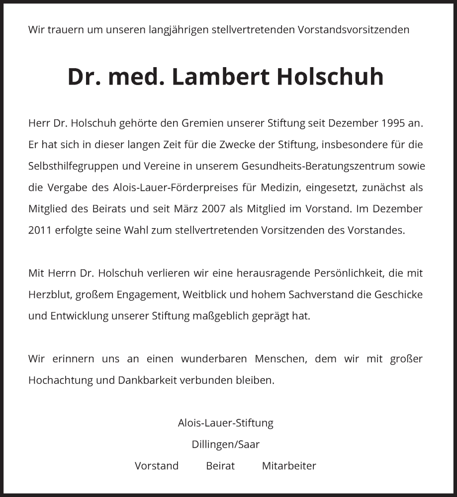  Traueranzeige für Lambert Holschuh vom 13.04.2024 aus saarbruecker_zeitung