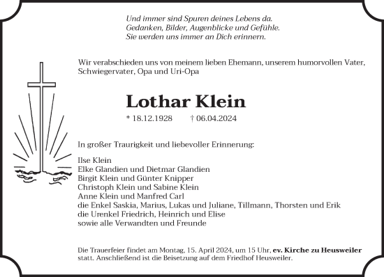 Traueranzeige von Lothar Klein von saarbruecker_zeitung