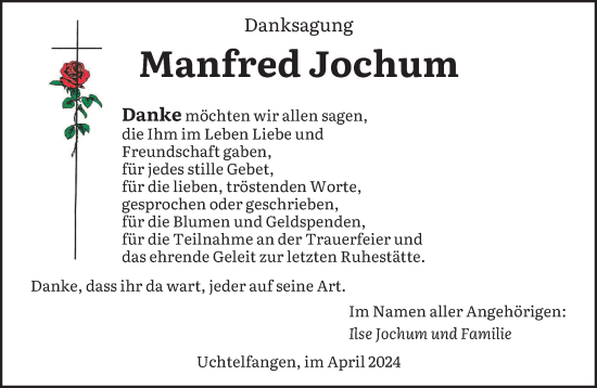 Traueranzeige von Manfred Jochum von saarbruecker_zeitung