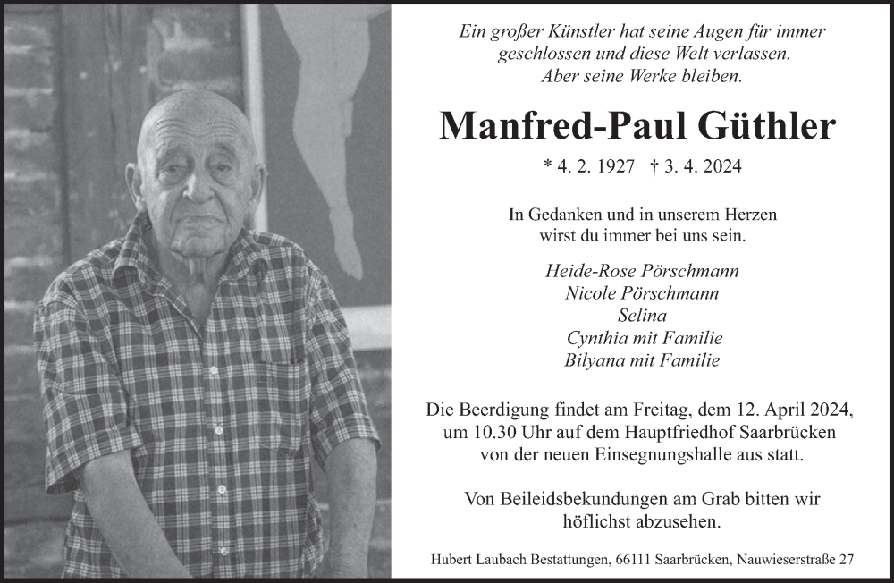  Traueranzeige für Manfred-Paul Güthler vom 06.04.2024 aus saarbruecker_zeitung