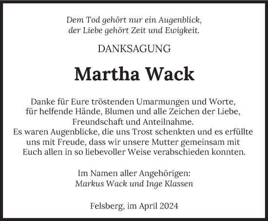 Traueranzeige von Martha Wack von saarbruecker_zeitung