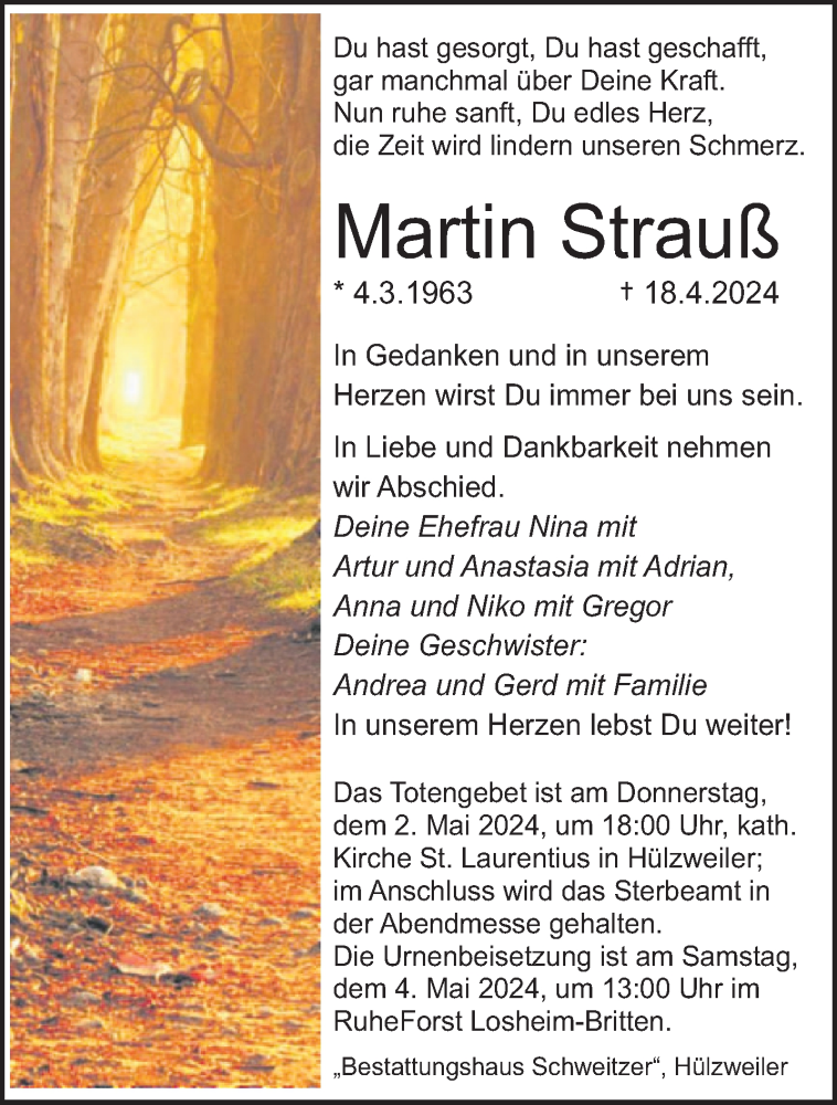  Traueranzeige für Martin Strauß vom 27.04.2024 aus saarbruecker_zeitung