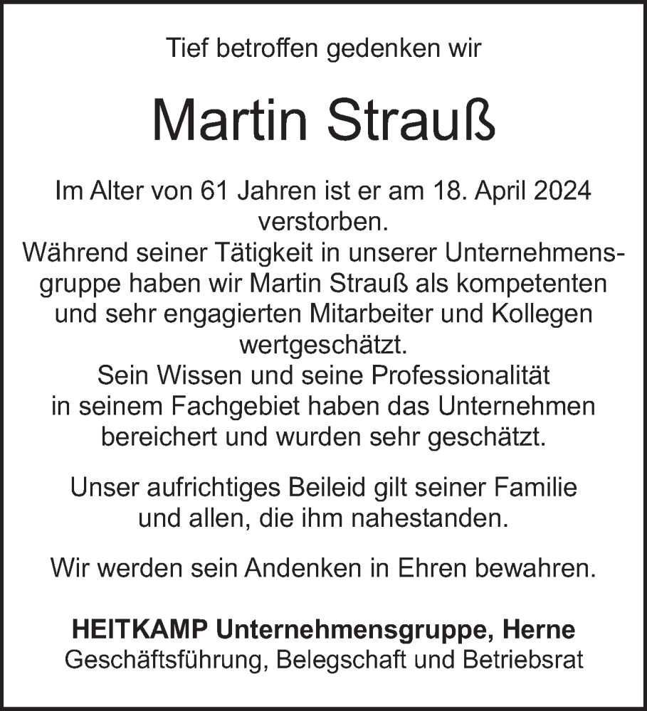  Traueranzeige für Martin Strauß vom 27.04.2024 aus saarbruecker_zeitung