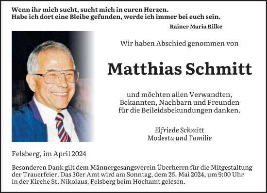 Traueranzeige von Matthias Schmitt von saarbruecker_zeitung