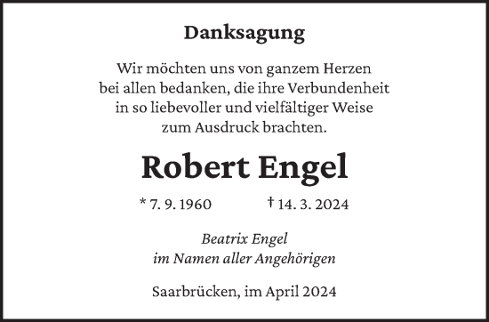 Traueranzeige von Robert Engel von saarbruecker_zeitung