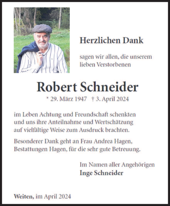 Traueranzeige von Robert Schneider von saarbruecker_zeitung