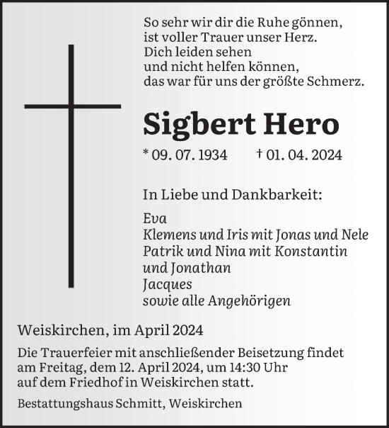 Traueranzeige von Sigbert Hero von saarbruecker_zeitung