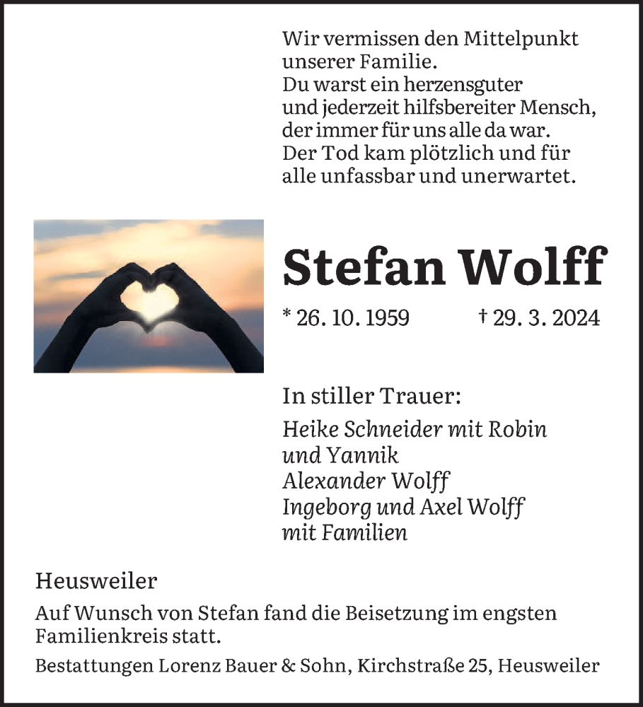  Traueranzeige für Stefan Wolff vom 17.04.2024 aus saarbruecker_zeitung