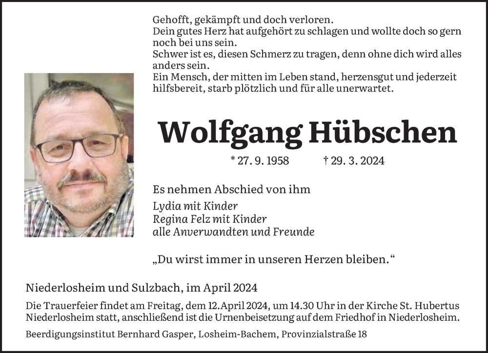  Traueranzeige für Wolfgang Hübschen vom 06.04.2024 aus saarbruecker_zeitung