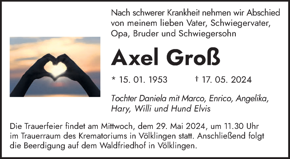  Traueranzeige für Axel Groß vom 25.05.2024 aus saarbruecker_zeitung