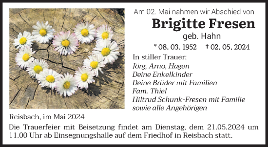 Traueranzeige von Brigitte Fresen von saarbruecker_zeitung