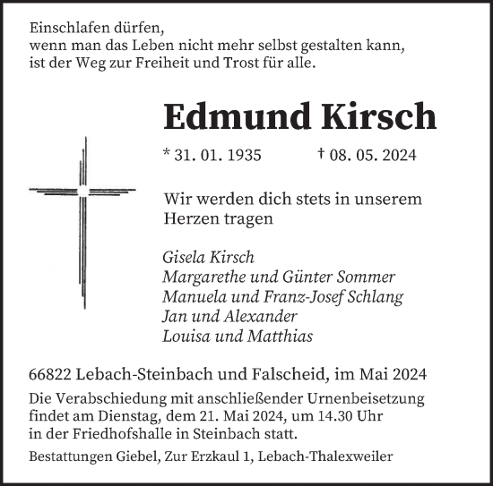 Traueranzeige von Edmund Kirsch von saarbruecker_zeitung