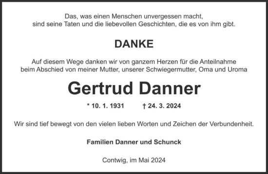 Traueranzeige von Gertrud Danner von saarbruecker_zeitung