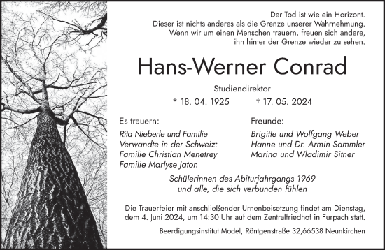 Traueranzeige von Hans-Werner Conrad von saarbruecker_zeitung