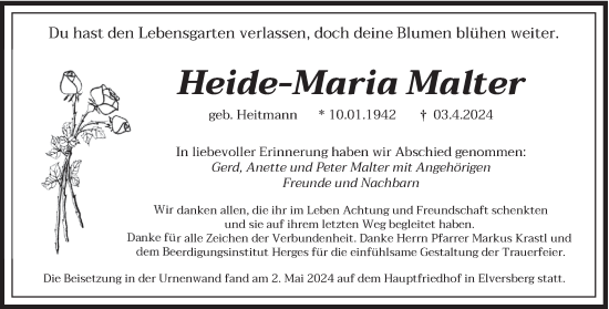 Traueranzeige von Heide-Maria Malter von saarbruecker_zeitung