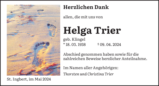 Traueranzeige von Helga Trier von saarbruecker_zeitung